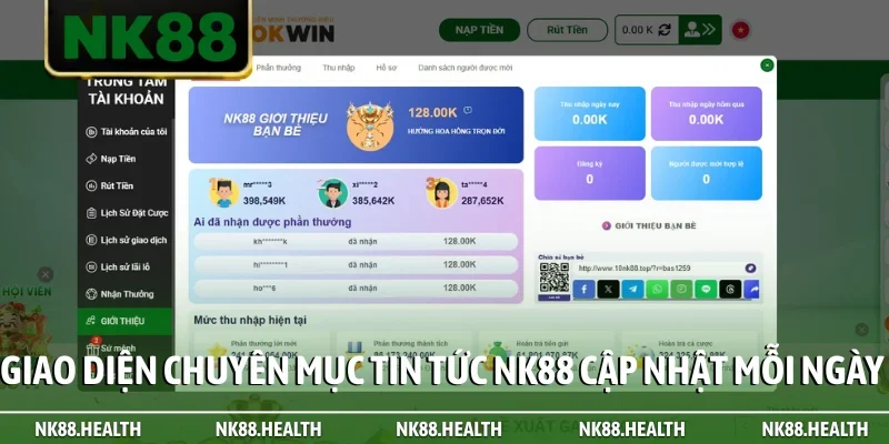 Giao diện chuyên mục tin tức NK88 cập nhật mỗi ngày
