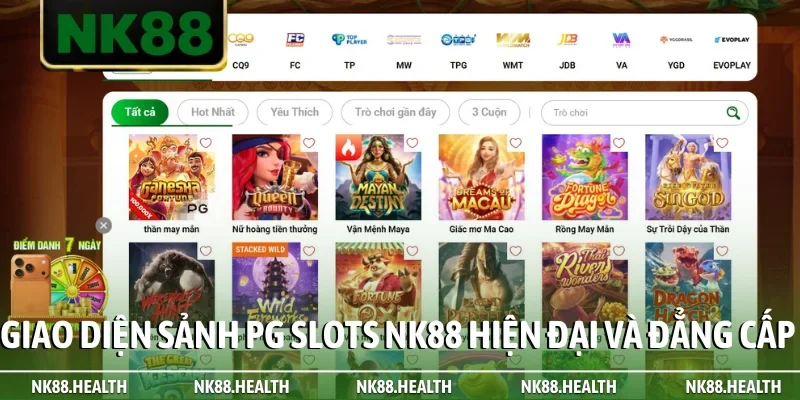 Giao diện sảnh PG Slots NK88 hiện đại và đẳng cấp