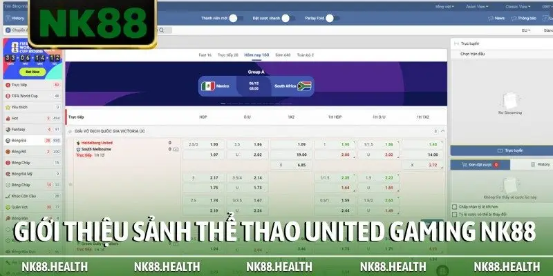 Giới thiệu sảnh thể thao United gaming NK88
